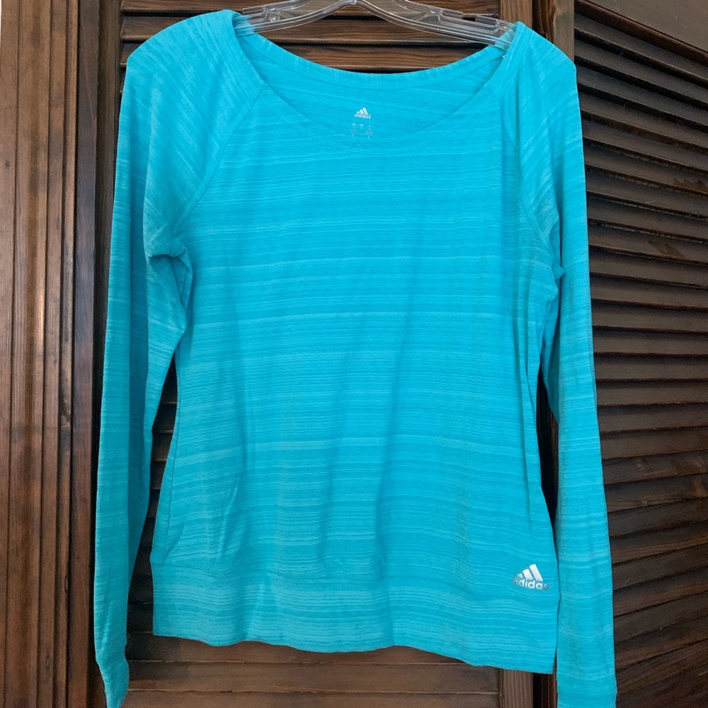 Adidas Blue Fitted Ribbed Long Sleeve Tee